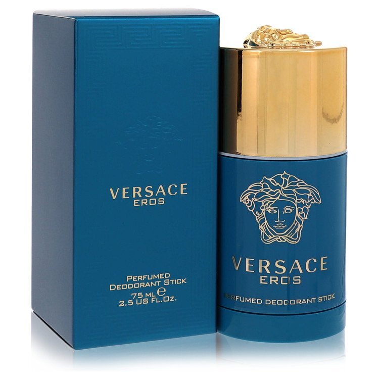 Versace Eros deodorant stick for men, 2.5 oz, featuring sleek packaging and branding, designed for fresh, masculine scent.