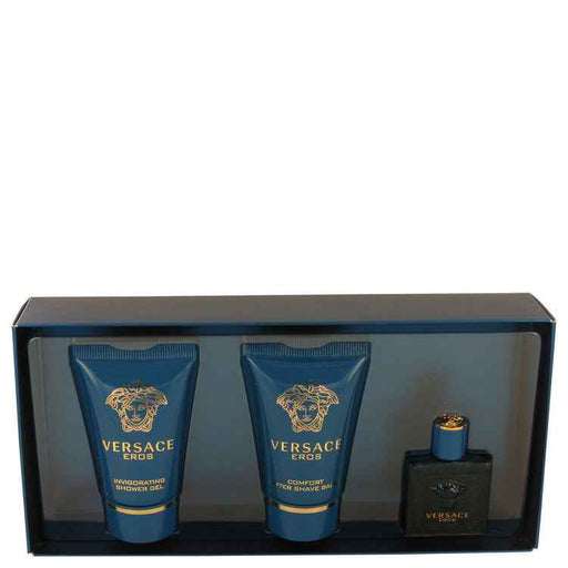 Eros by Versace men's gift set including fragrance and grooming products, featuring the iconic Versace branding.