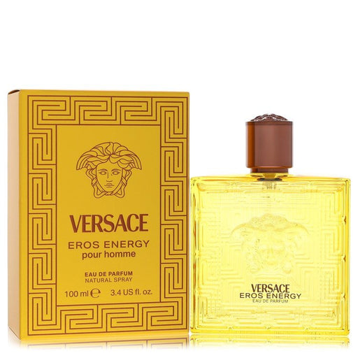 Versace Eros Energy men's Eau de Parfum spray in a 3.4 oz bottle with sleek packaging, designed for a bold, energetic scent.