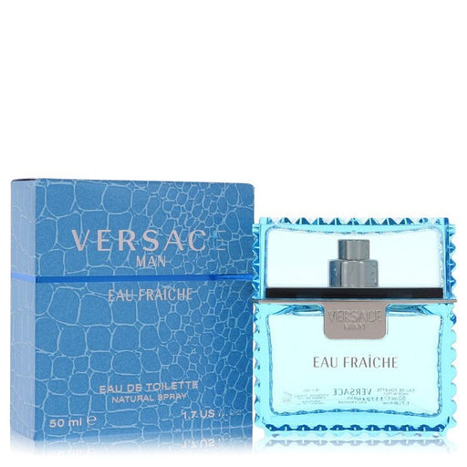 Versace Man Eau Fraiche Eau de Toilette spray in blue bottle, 1.7 oz, for men, stylish fragrance by Versace