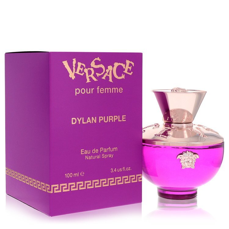 Versace Pour Femme Dylan Purple Eau de Parfum spray for women, 3.4 oz bottle with purple accents and elegant design.