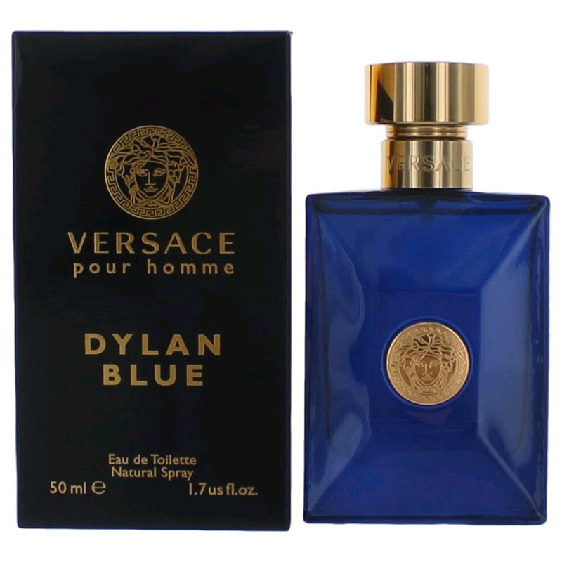 Versace Pour Homme Dylan Blue 1.7 oz Eau De Toilette spray for men, with sleek bottle design and blue accents.