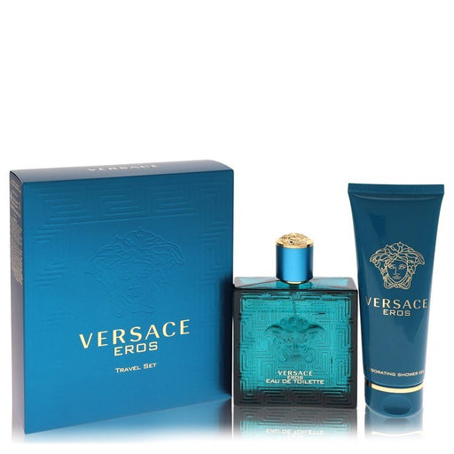 Versace Eros men's 2-piece gift set featuring fragrance bottles and packaging, showcasing the luxury design and branding.