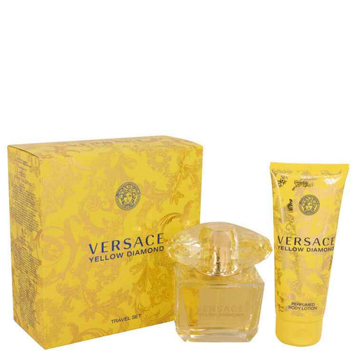 Yellow Diamond by Versace gift set for women featuring perfume and beauty products in elegant packaging.