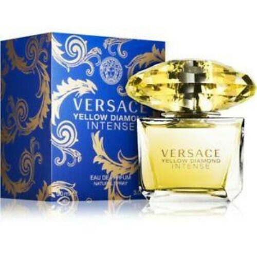 Yellow Diamond Intense women’s perfume by Versace in 3 oz tester bottle, featuring a sleek glass design with yellow accents.