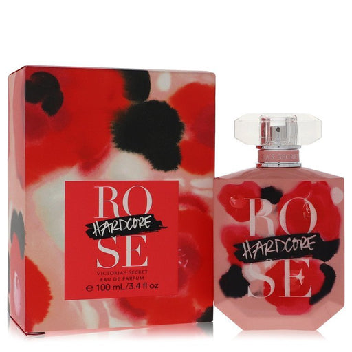 Victoria's Secret Hardcore Rose Eau De Parfum spray for women, 3.4 oz bottle with a floral fragrance and elegant packaging.