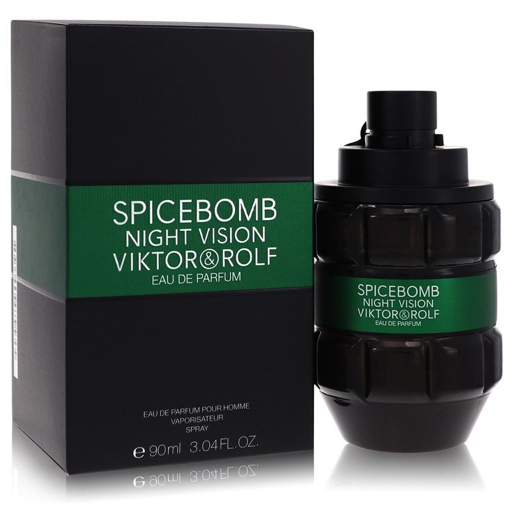Viktor & Rolf Spicebomb Night Vision Eau de Parfum spray for men, 3 oz bottle with dark, sleek design and metallic accents.