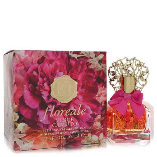 Vince Camuto Floreale Eau De Parfum spray for women, 3.4 oz bottle with floral design and elegant packaging.