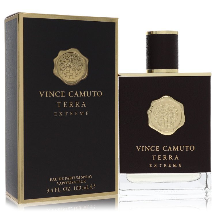 Vince Camuto Terra Extreme men's Eau de Parfum spray, 3.4 oz bottle with sleek packaging and brand logo.