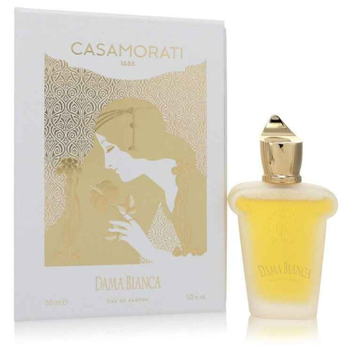 Dama Bianca by Xerjoff Eau De Parfum spray for women, 1 oz bottle showcasing elegant packaging and perfume design.