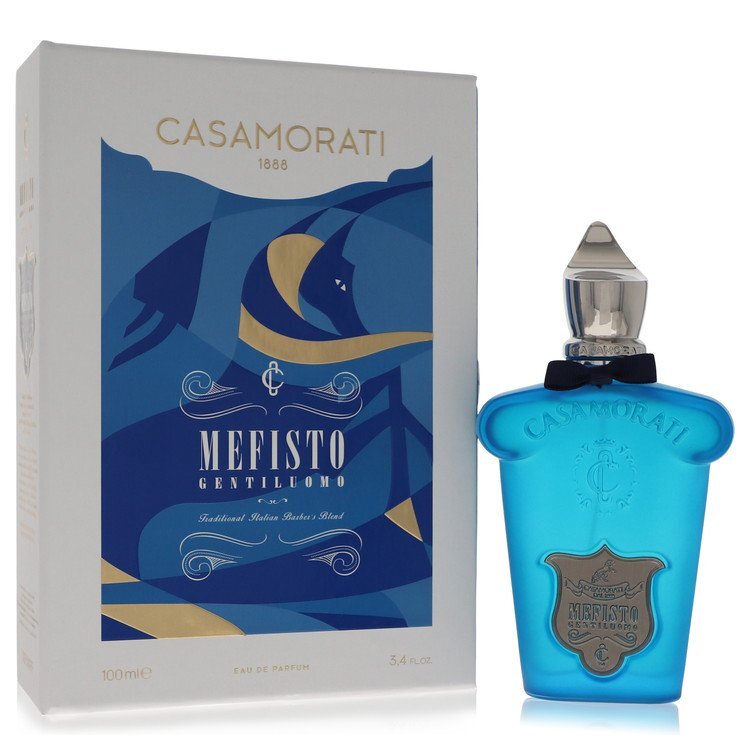 Xerjoff Mefisto Gentiluomo Eau De Parfum spray for men, 3.4 oz bottle with elegant packaging and fragrance details.