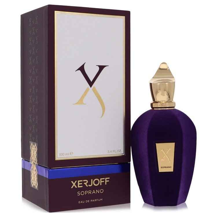 Xerjoff Soprano Eau De Parfum spray 3.4 oz, unisex fragrance with elegant bottle display, suitable for women and men