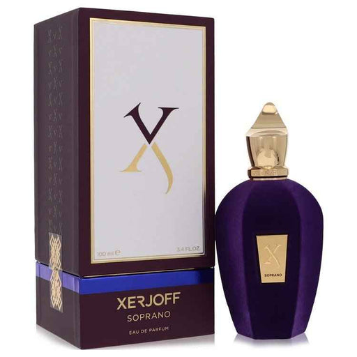 Xerjoff Soprano Eau De Parfum spray 3.4 oz, unisex fragrance with elegant bottle display, suitable for women and men