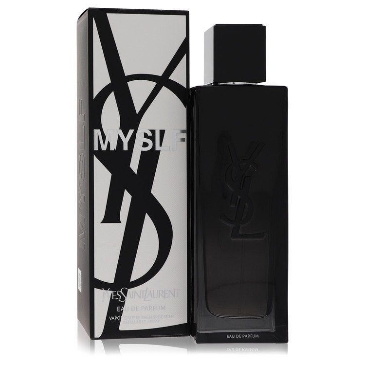 Yves Saint Laurent Myslf Eau De Parfum Spray for Men, 3.4 oz, refillable bottle with sleek black and silver design.