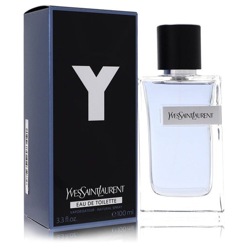 Yves Saint Laurent Y Eau De Toilette Spray for Men, 3.3 oz bottle with sleek design and Y YSL branding visible.